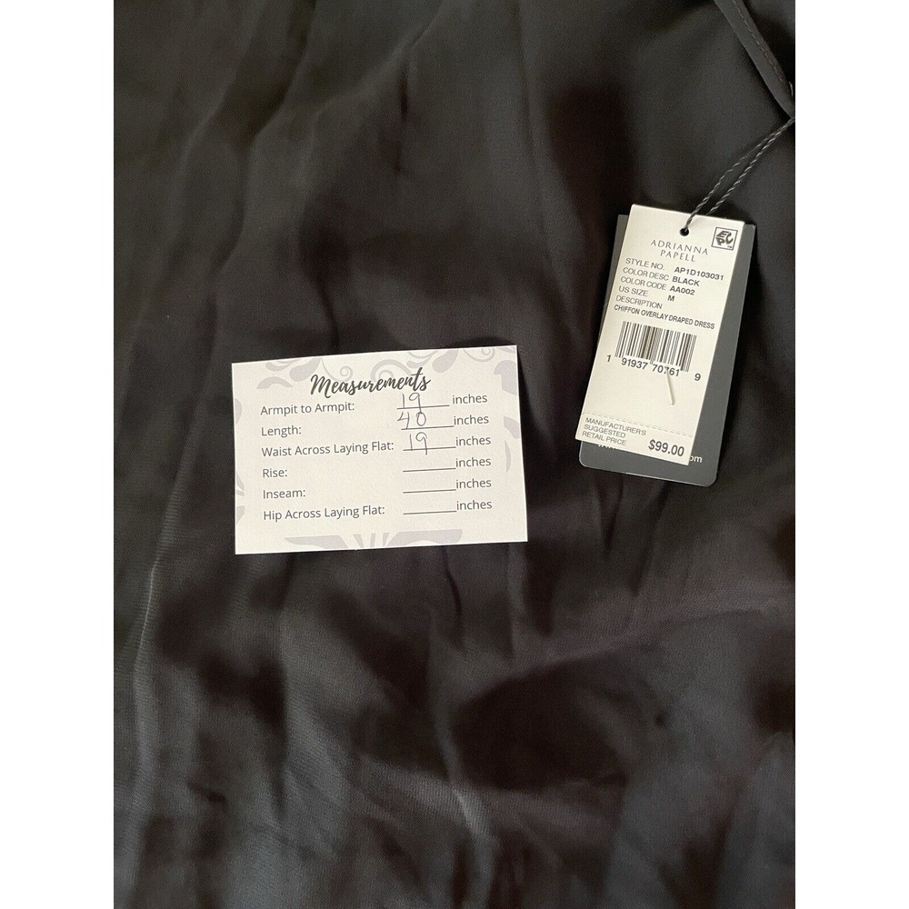 ADRIANNA PAPELL Chiffon Black Flowy‎ Draped Shift Dress Size M NWT $99 - Picture 5 of 7